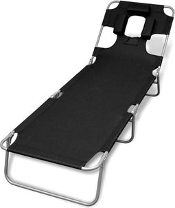 vidaXL - Ligbed - inklapbaar - met - hoofdkussen - gepoedercoat - staal - zwart