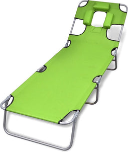 vidaXL - Ligbed - inklapbaar - met - hoofdkussen - gepoedercoat - staal - groen