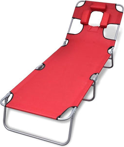 vidaXL - Ligbed - inklapbaar - met - hoofdkussen - gepoedercoat - staal - rood