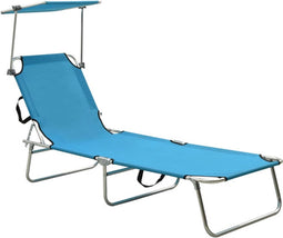 vidaXL - Ligbed - inklapbaar - met - luifel - aluminium - blauw