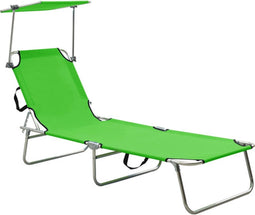vidaXL - Ligbed - inklapbaar - met - luifel - aluminium - groen