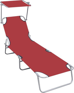vidaXL - Ligbed - inklapbaar - met - luifel - aluminium - rood