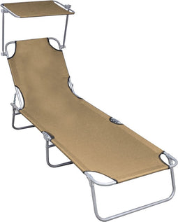 vidaXL - Ligbed - inklapbaar - met - luifel - aluminium - taupe