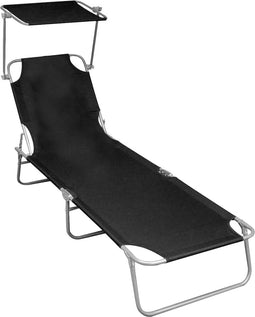 vidaXL - Ligbed - inklapbaar - met - luifel - aluminium - zwart