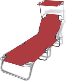 vidaXL - Ligbed - inklapbaar - met - luifel - staal - en - stof - rood