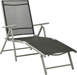 vidaXL - Ligbed - inklapbaar - textileen - en - aluminium - zwart - en - zilverkleurig