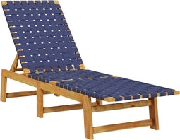 vidaXL - Ligbed - massief - acaciahout - en - stof - donkerblauw