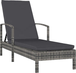 vidaXL - Ligbed - met - armleuningen - poly - rattan - grijs