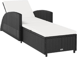 vidaXL - Ligbed - met - crèmewit - kussen - poly - rattan - zwart