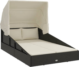 vidaXL - Ligbed - met - inklapbaar - dak - 200x114x128 - cm - poly - rattan - zwart