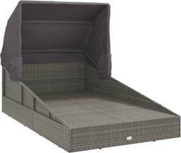vidaXL - Ligbed - met - inklapbaar - dak - 200x114x128 - cm - poly - rattan - grijs