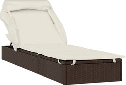 vidaXL - Ligbed - met - inklapbaar - dak - 213x63x97 - cm - poly - rattan - bruin