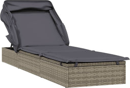 vidaXL - Ligbed - met - inklapbaar - dak - 213x63x97 - cm - poly - rattan - grijs