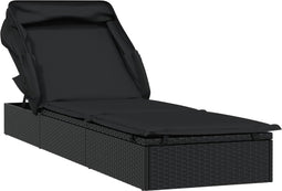 vidaXL - Ligbed - met - inklapbaar - dak - 213x63x97 - cm - poly - rattan - zwart