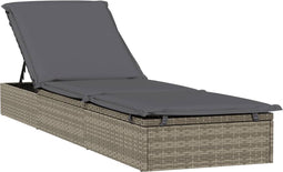 vidaXL - Ligbed - met - kussen - 1 - st - 201x55x62 - cm - poly - rattan - grijs