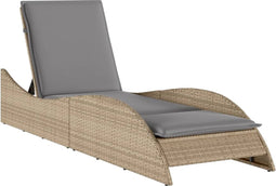 vidaXL - Ligbed - met - kussen - 60x205x73 - cm - poly - rattan - beige