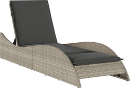 vidaXL - Ligbed - met - kussen - 60x205x73 - cm - poly - rattan - lichtgrijs