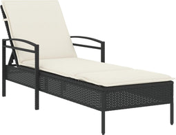 vidaXL - Ligbed - met - kussen - 63x200x81 - cm - poly - rattan - zwart