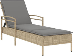 vidaXL - Ligbed - met - kussen - 63x200x81 - cm - poly - rattan - beige