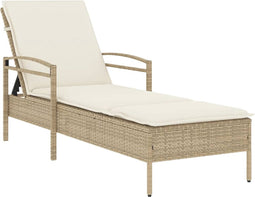 vidaXL - Ligbed - met - kussen - 63x200x81 - cm - poly - rattan - beige