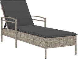 vidaXL - Ligbed - met - kussen - 63x200x81 - cm - poly - rattan - lichtgrijs