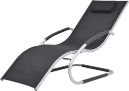 vidaXL - Ligbed - met - kussen - aluminium - en - textileen - zwart