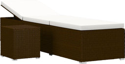 vidaXL - Ligbed - met - kussen - en - theetafel - poly - rattan - bruin