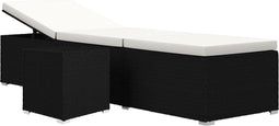 vidaXL - Ligbed - met - kussen - en - theetafel - poly - rattan - crèmewit