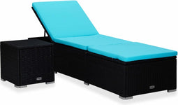 vidaXL - Ligbed - met - kussen - en - theetafel - poly - rattan - blauw
