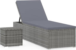 vidaXL - Ligbed - met - kussen - en - theetafel - poly - rattan - grijs