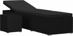 vidaXL - Ligbed - met - kussen - en - theetafel - poly - rattan - zwart
