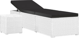 vidaXL - Ligbed - met - kussen - en - theetafel - poly - rattan - wit