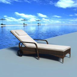 vidaXL - Ligbed - met - kussen - en - wieltjes - poly - rattan - bruin