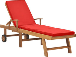 vidaXL - Ligbed - met - kussen - massief - teakhout - rood