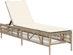 vidaXL - Ligbed - met - kussen - poly - rattan - beige