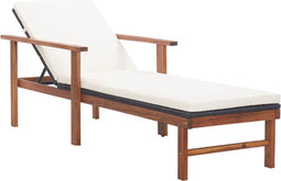 vidaXL - Ligbed - met - kussen - poly - rattan - en - massief - acaciahout - zwart