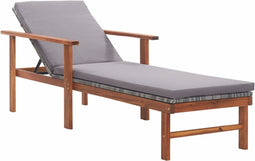 vidaXL - Ligbed - met - kussen - poly - rattan - en - massief - acaciahout - grijs