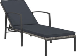 vidaXL - Ligbed - met - kussen - poly - rattan - grijs