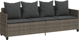 vidaXL - Ligbed - met - kussen poly - rattan - grijs
