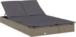 vidaXL - Ligbed - met - kussens - 2-persoons - poly - rattan - grijs