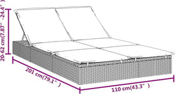 vidaXL - Ligbed - met - kussens - 2-persoons - poly - rattan - zwart