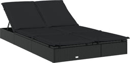 vidaXL - Ligbed - met - kussens - 2-persoons - poly - rattan - zwart