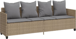 vidaXL - Ligbed - met - kussens poly - rattan - beige