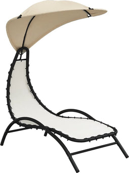 vidaXL - Ligbed - met - luifel - 167x80x195 - cm - stof - en - staal - crèmekleurig