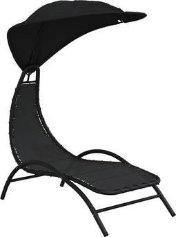 vidaXL - Ligbed - met - luifel - 167x80x195 - cm - stof - en - staal - zwart