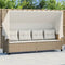 vidaXL - Ligbed - met - luifel - en - kussen - poly - rattan beige