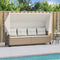 vidaXL - Ligbed - met - luifel - en - kussen - poly - rattan beige