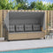 vidaXL - Ligbed - met - luifel - en - kussen - poly - rattan beige