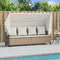 vidaXL - Ligbed - met - luifel - en - kussen - poly - rattan beige