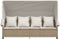 vidaXL - Ligbed - met - luifel - en - kussen - poly - rattan beige